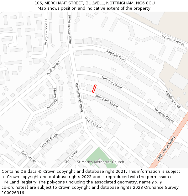 106, MERCHANT STREET, BULWELL, NOTTINGHAM, NG6 8GU: Location map and indicative extent of plot