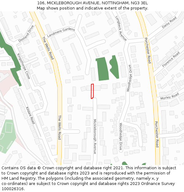 106, MICKLEBOROUGH AVENUE, NOTTINGHAM, NG3 3EL: Location map and indicative extent of plot