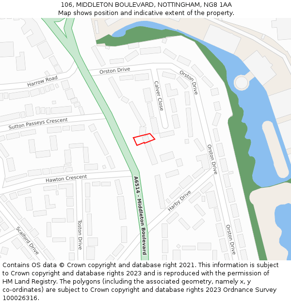 106, MIDDLETON BOULEVARD, NOTTINGHAM, NG8 1AA: Location map and indicative extent of plot