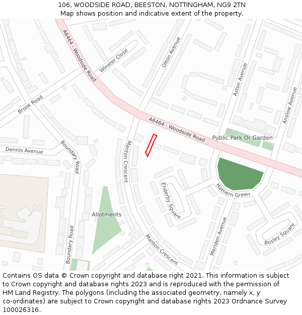 106, WOODSIDE ROAD, BEESTON, NOTTINGHAM, NG9 2TN: Location map and indicative extent of plot