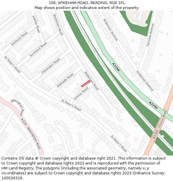 106, WYKEHAM ROAD, READING, RG6 1PL: Location map and indicative extent of plot