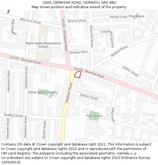 106A, DEREHAM ROAD, NORWICH, NR2 4BU: Location map and indicative extent of plot