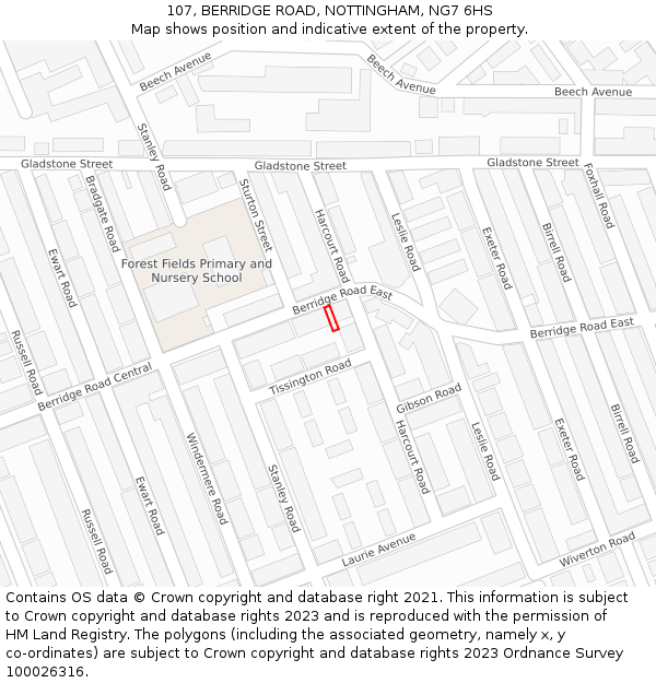 107, BERRIDGE ROAD, NOTTINGHAM, NG7 6HS: Location map and indicative extent of plot