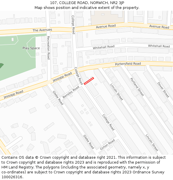 107, COLLEGE ROAD, NORWICH, NR2 3JP: Location map and indicative extent of plot