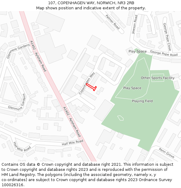 107, COPENHAGEN WAY, NORWICH, NR3 2RB: Location map and indicative extent of plot