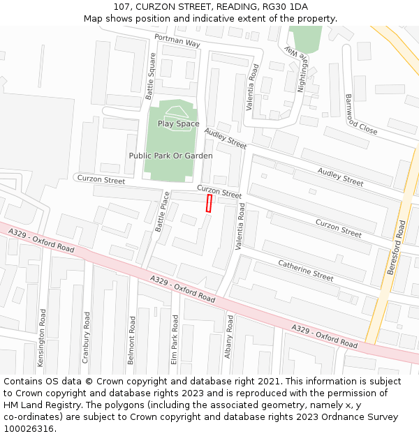 107, CURZON STREET, READING, RG30 1DA: Location map and indicative extent of plot