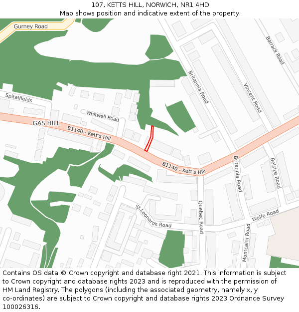 107, KETTS HILL, NORWICH, NR1 4HD: Location map and indicative extent of plot