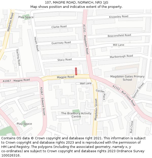107, MAGPIE ROAD, NORWICH, NR3 1JG: Location map and indicative extent of plot