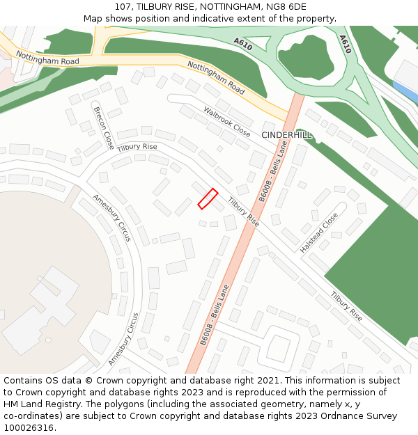 107, TILBURY RISE, NOTTINGHAM, NG8 6DE: Location map and indicative extent of plot