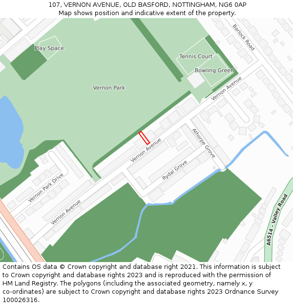 107, VERNON AVENUE, OLD BASFORD, NOTTINGHAM, NG6 0AP: Location map and indicative extent of plot