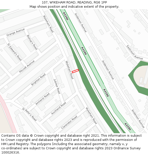 107, WYKEHAM ROAD, READING, RG6 1PP: Location map and indicative extent of plot