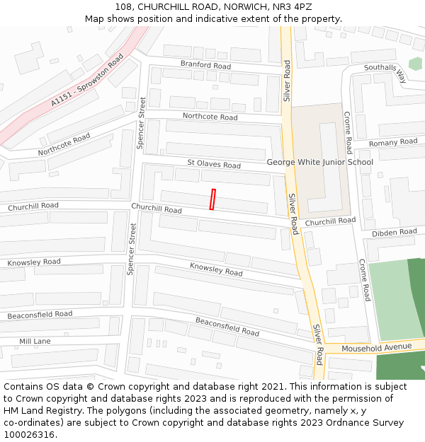 108, CHURCHILL ROAD, NORWICH, NR3 4PZ: Location map and indicative extent of plot
