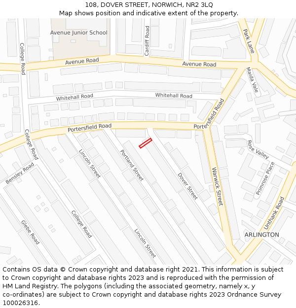 108, DOVER STREET, NORWICH, NR2 3LQ: Location map and indicative extent of plot