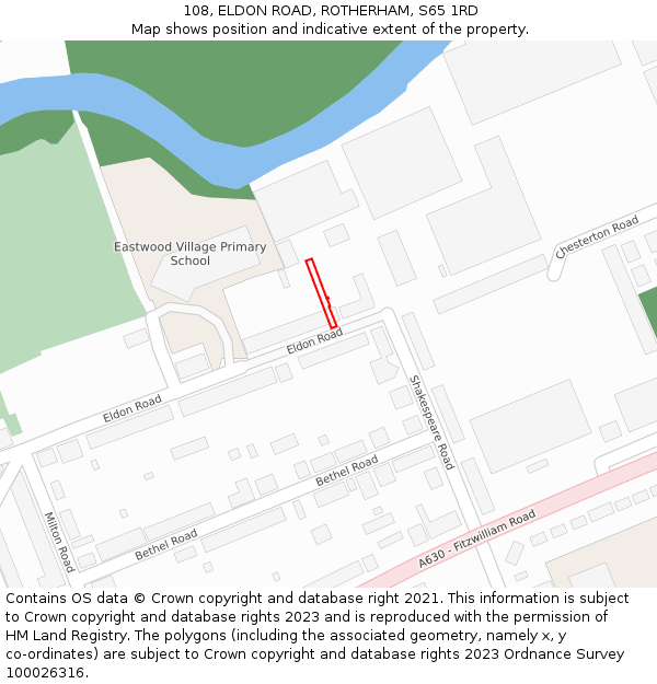 108, ELDON ROAD, ROTHERHAM, S65 1RD: Location map and indicative extent of plot