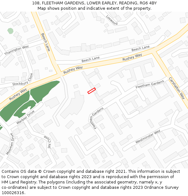 108, FLEETHAM GARDENS, LOWER EARLEY, READING, RG6 4BY: Location map and indicative extent of plot