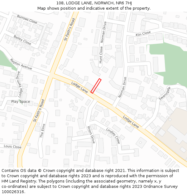 108, LODGE LANE, NORWICH, NR6 7HJ: Location map and indicative extent of plot