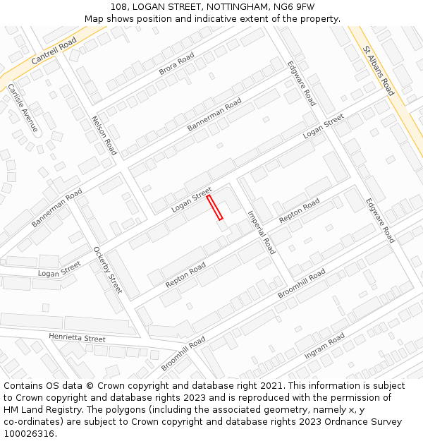 108, LOGAN STREET, NOTTINGHAM, NG6 9FW: Location map and indicative extent of plot