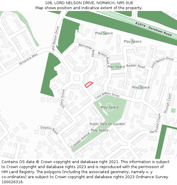 108, LORD NELSON DRIVE, NORWICH, NR5 0UE: Location map and indicative extent of plot