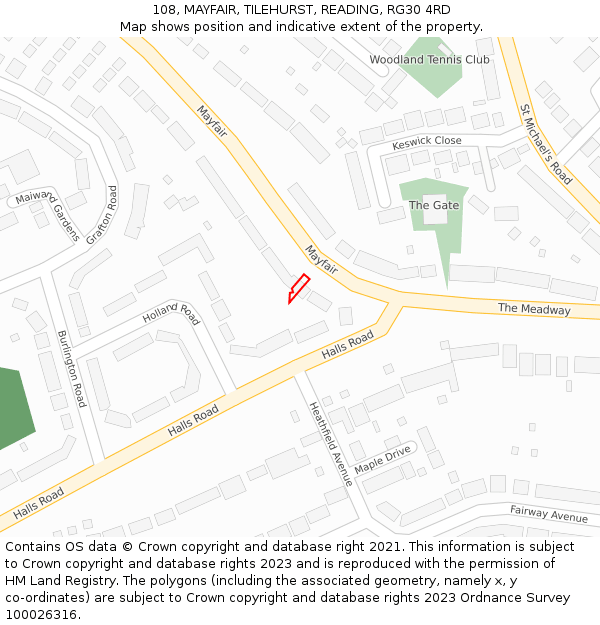 108, MAYFAIR, TILEHURST, READING, RG30 4RD: Location map and indicative extent of plot