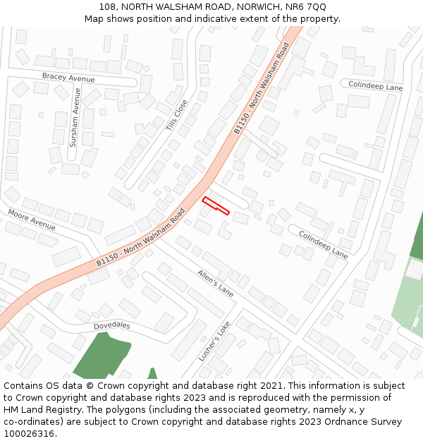108, NORTH WALSHAM ROAD, NORWICH, NR6 7QQ: Location map and indicative extent of plot