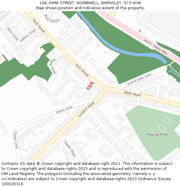 108, PARK STREET, WOMBWELL, BARNSLEY, S73 0HW: Location map and indicative extent of plot