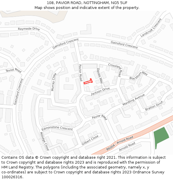 108, PAVIOR ROAD, NOTTINGHAM, NG5 5UF: Location map and indicative extent of plot