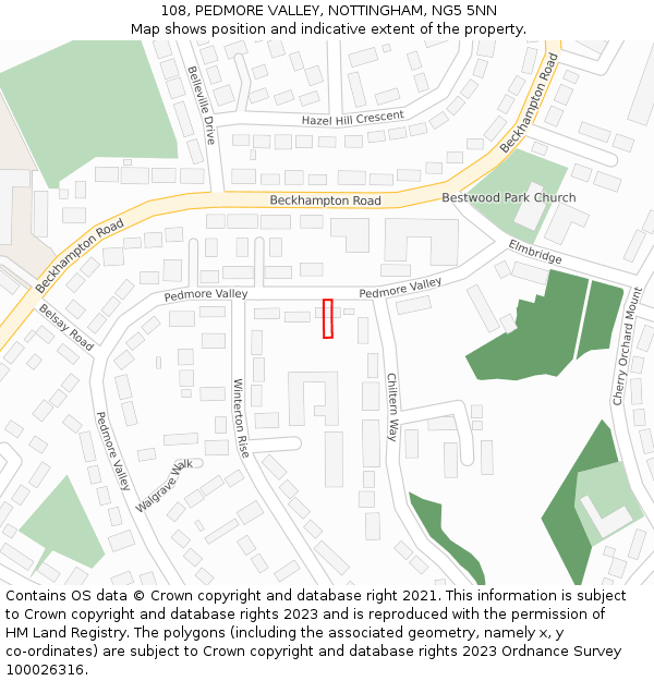 108, PEDMORE VALLEY, NOTTINGHAM, NG5 5NN: Location map and indicative extent of plot