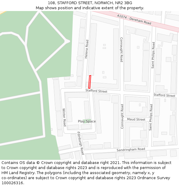 108, STAFFORD STREET, NORWICH, NR2 3BG: Location map and indicative extent of plot