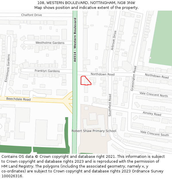 108, WESTERN BOULEVARD, NOTTINGHAM, NG8 3NW: Location map and indicative extent of plot