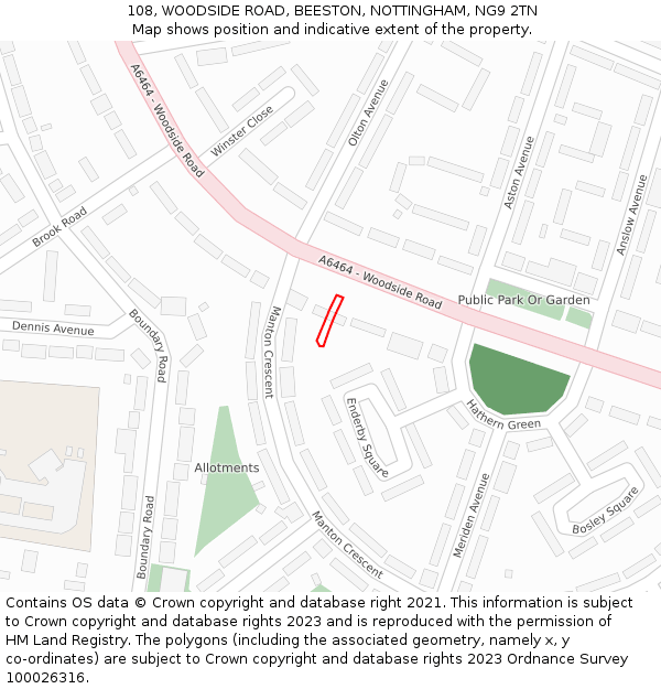 108, WOODSIDE ROAD, BEESTON, NOTTINGHAM, NG9 2TN: Location map and indicative extent of plot