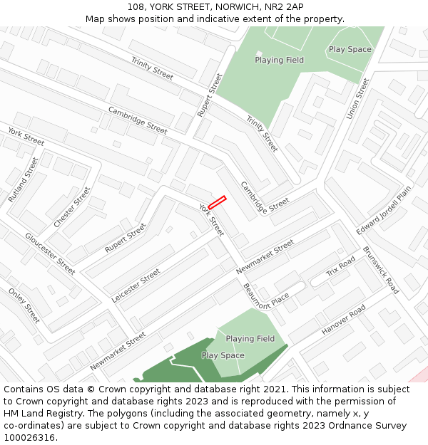108, YORK STREET, NORWICH, NR2 2AP: Location map and indicative extent of plot