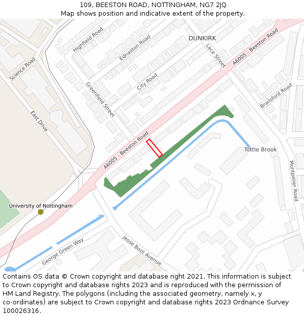 109, BEESTON ROAD, NOTTINGHAM, NG7 2JQ: Location map and indicative extent of plot