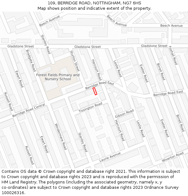 109, BERRIDGE ROAD, NOTTINGHAM, NG7 6HS: Location map and indicative extent of plot