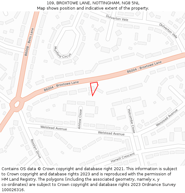 109, BROXTOWE LANE, NOTTINGHAM, NG8 5NL: Location map and indicative extent of plot