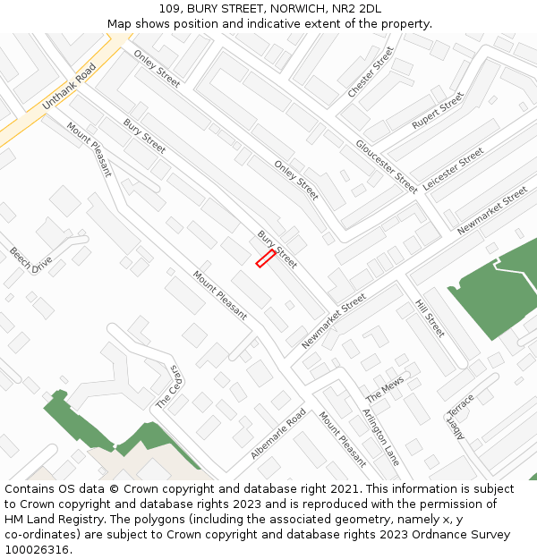 109, BURY STREET, NORWICH, NR2 2DL: Location map and indicative extent of plot