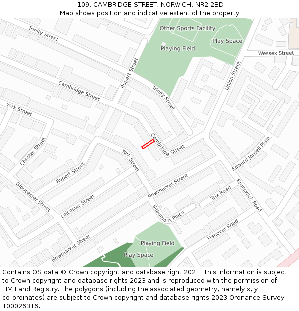 109, CAMBRIDGE STREET, NORWICH, NR2 2BD: Location map and indicative extent of plot