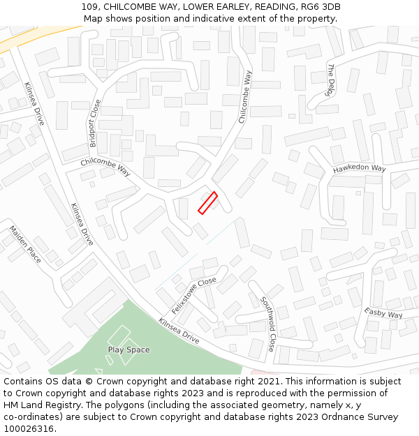 109, CHILCOMBE WAY, LOWER EARLEY, READING, RG6 3DB: Location map and indicative extent of plot