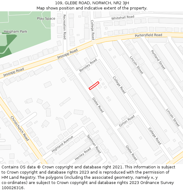 109, GLEBE ROAD, NORWICH, NR2 3JH: Location map and indicative extent of plot