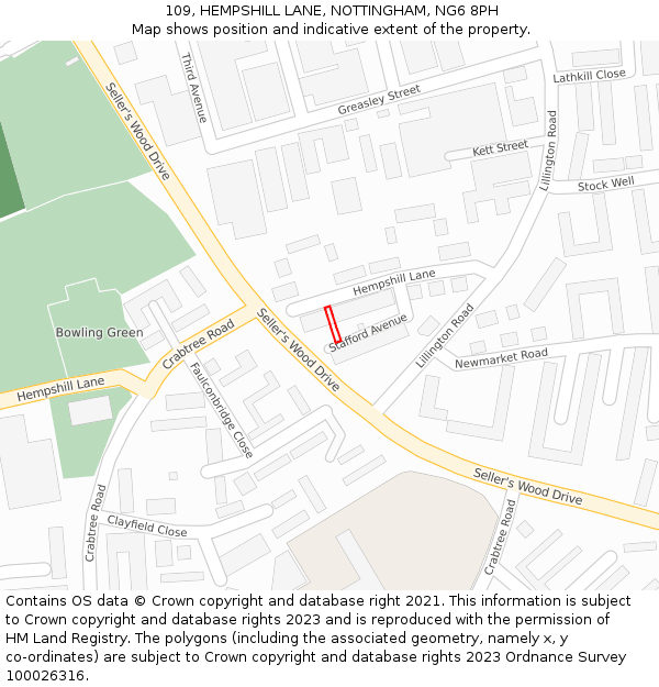 109, HEMPSHILL LANE, NOTTINGHAM, NG6 8PH: Location map and indicative extent of plot