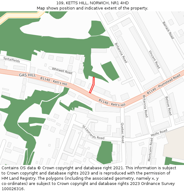 109, KETTS HILL, NORWICH, NR1 4HD: Location map and indicative extent of plot