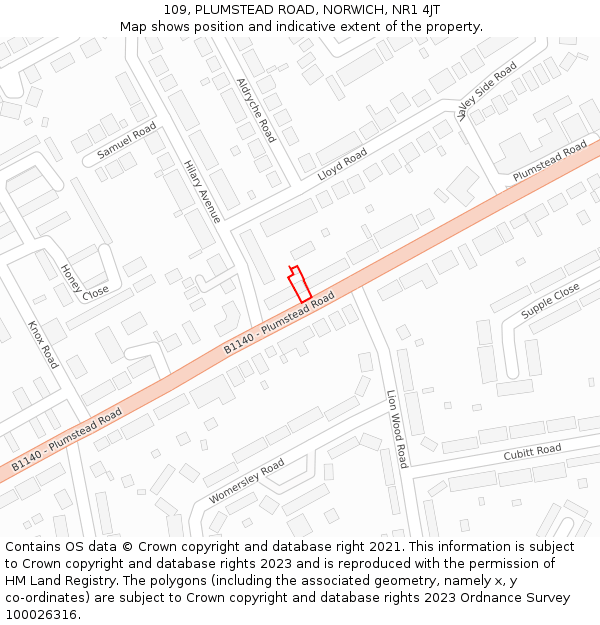 109, PLUMSTEAD ROAD, NORWICH, NR1 4JT: Location map and indicative extent of plot