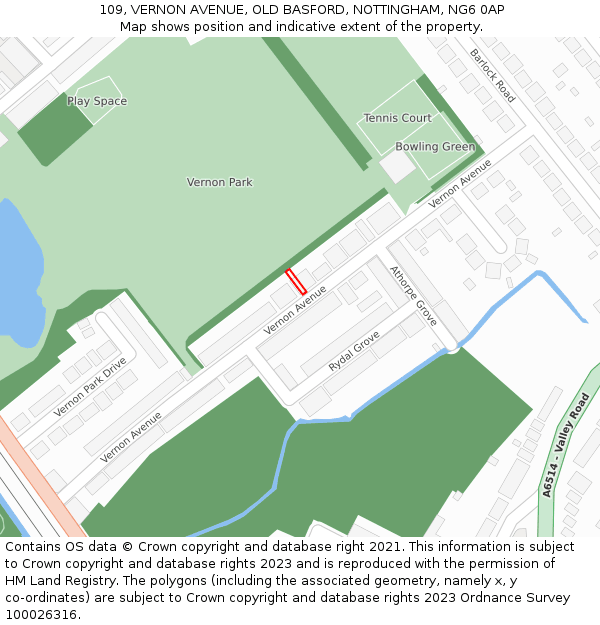 109, VERNON AVENUE, OLD BASFORD, NOTTINGHAM, NG6 0AP: Location map and indicative extent of plot