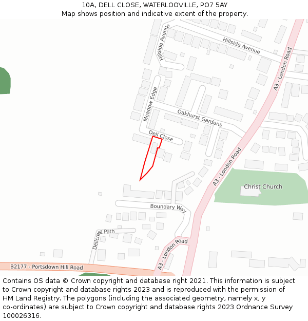 10A, DELL CLOSE, WATERLOOVILLE, PO7 5AY: Location map and indicative extent of plot
