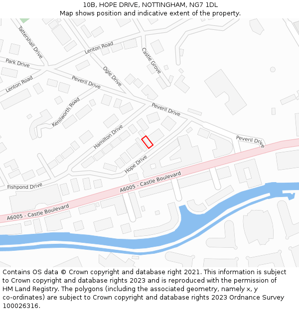 10B, HOPE DRIVE, NOTTINGHAM, NG7 1DL: Location map and indicative extent of plot