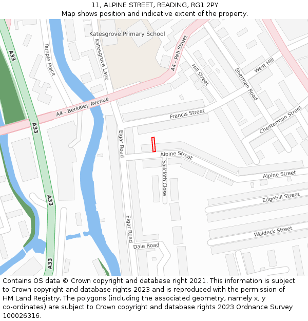 11, ALPINE STREET, READING, RG1 2PY: Location map and indicative extent of plot