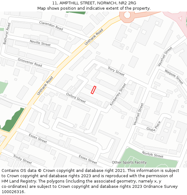 11, AMPTHILL STREET, NORWICH, NR2 2RG: Location map and indicative extent of plot