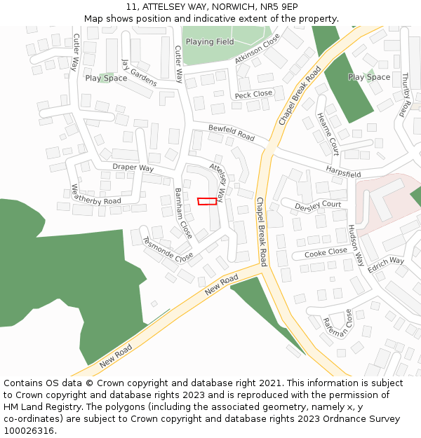 11, ATTELSEY WAY, NORWICH, NR5 9EP: Location map and indicative extent of plot