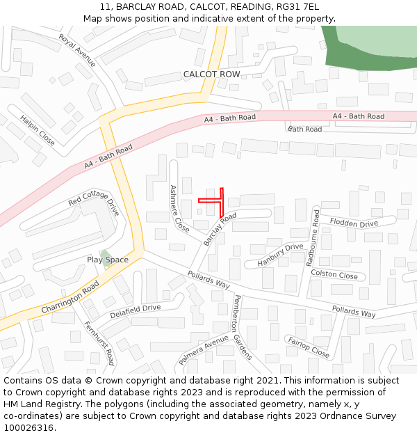 11, BARCLAY ROAD, CALCOT, READING, RG31 7EL: Location map and indicative extent of plot