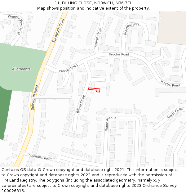 11, BILLING CLOSE, NORWICH, NR6 7EL: Location map and indicative extent of plot