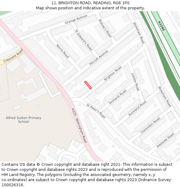 11, BRIGHTON ROAD, READING, RG6 1PS: Location map and indicative extent of plot